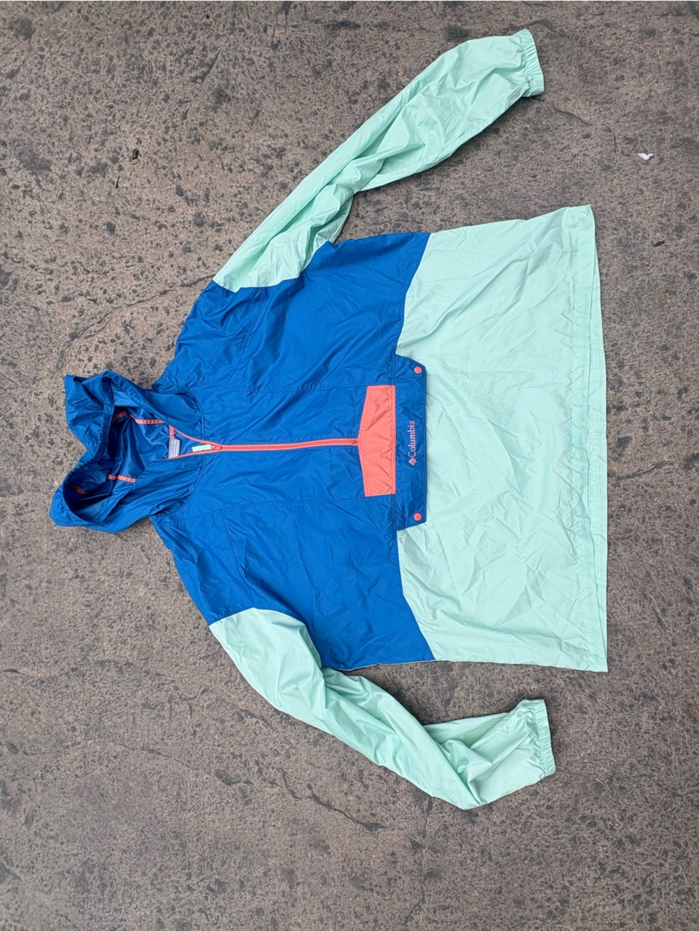 Columbia Blue, Mint & Coral Lightweight Hooded Windbreaker